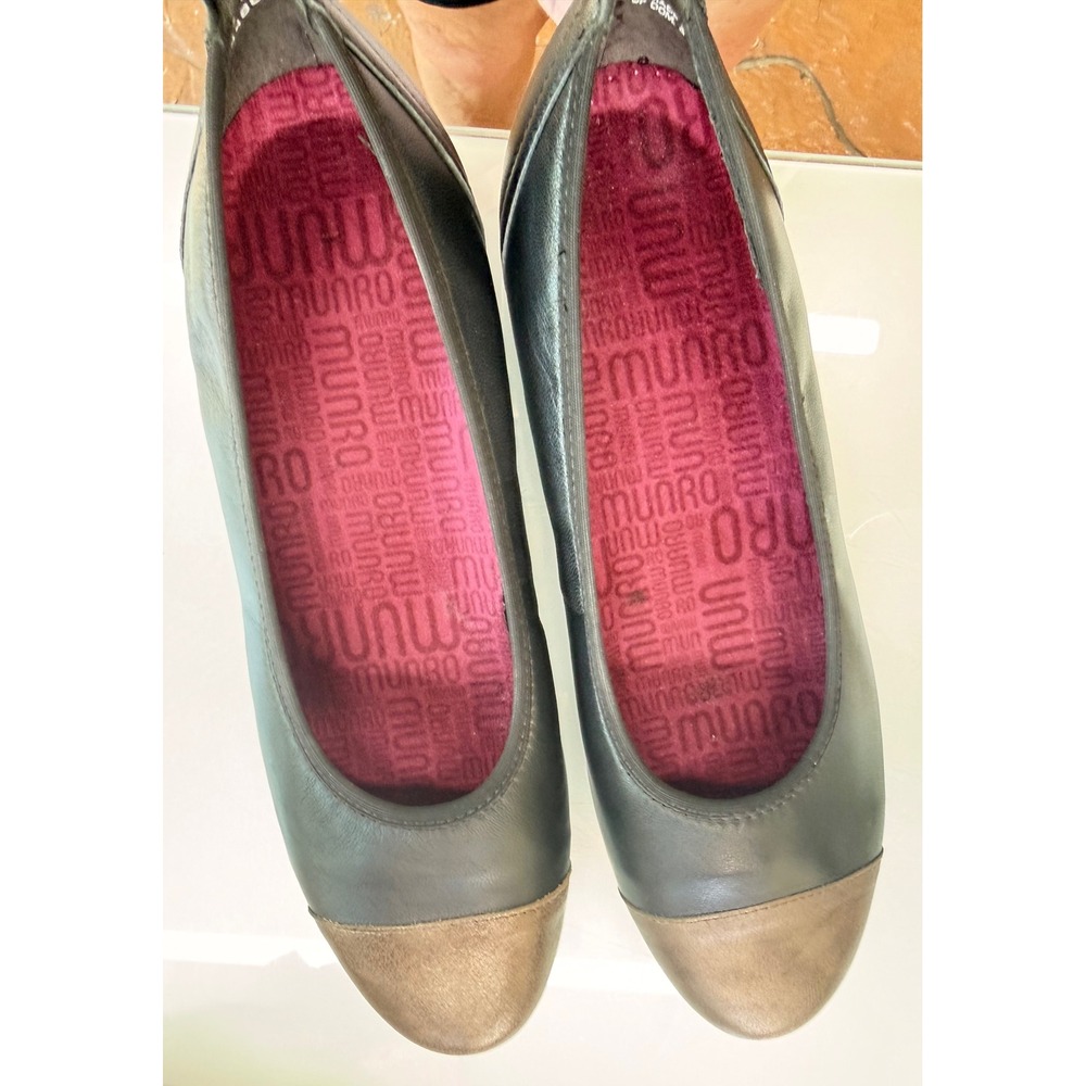 Munro Henlee Flats Black Leather Metallic Cap Toe Women 9.5 M Comfort Shoes